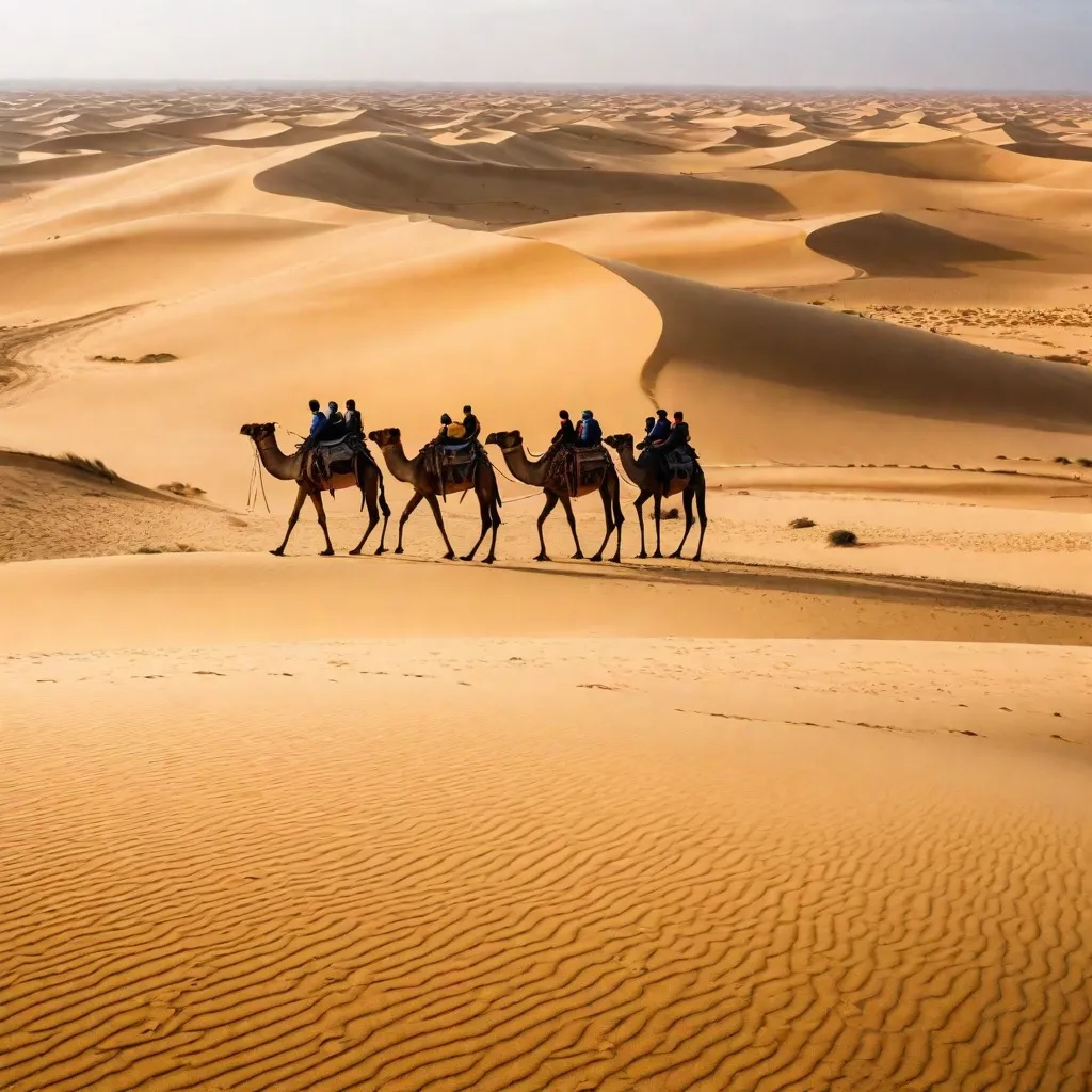 Golden sand dunes shimmering in the desert sunset