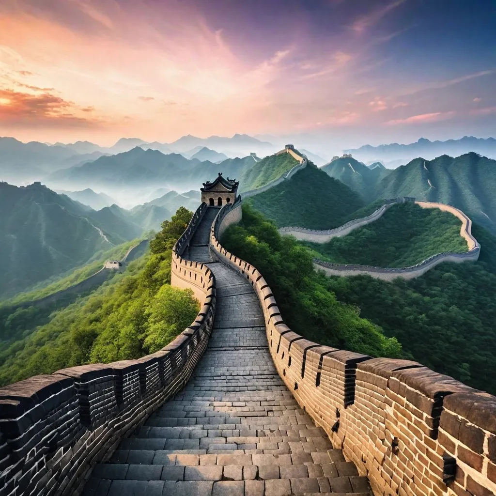 The Great Wall of China winding through a mountain landscape