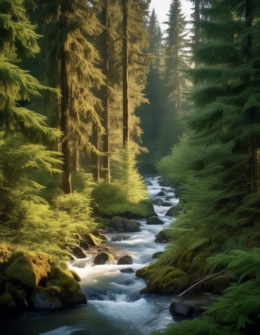 A sunlit path winding through a dense forest