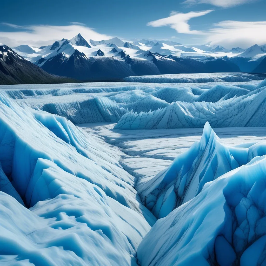 A stunning glacier landscape with towering ice formations