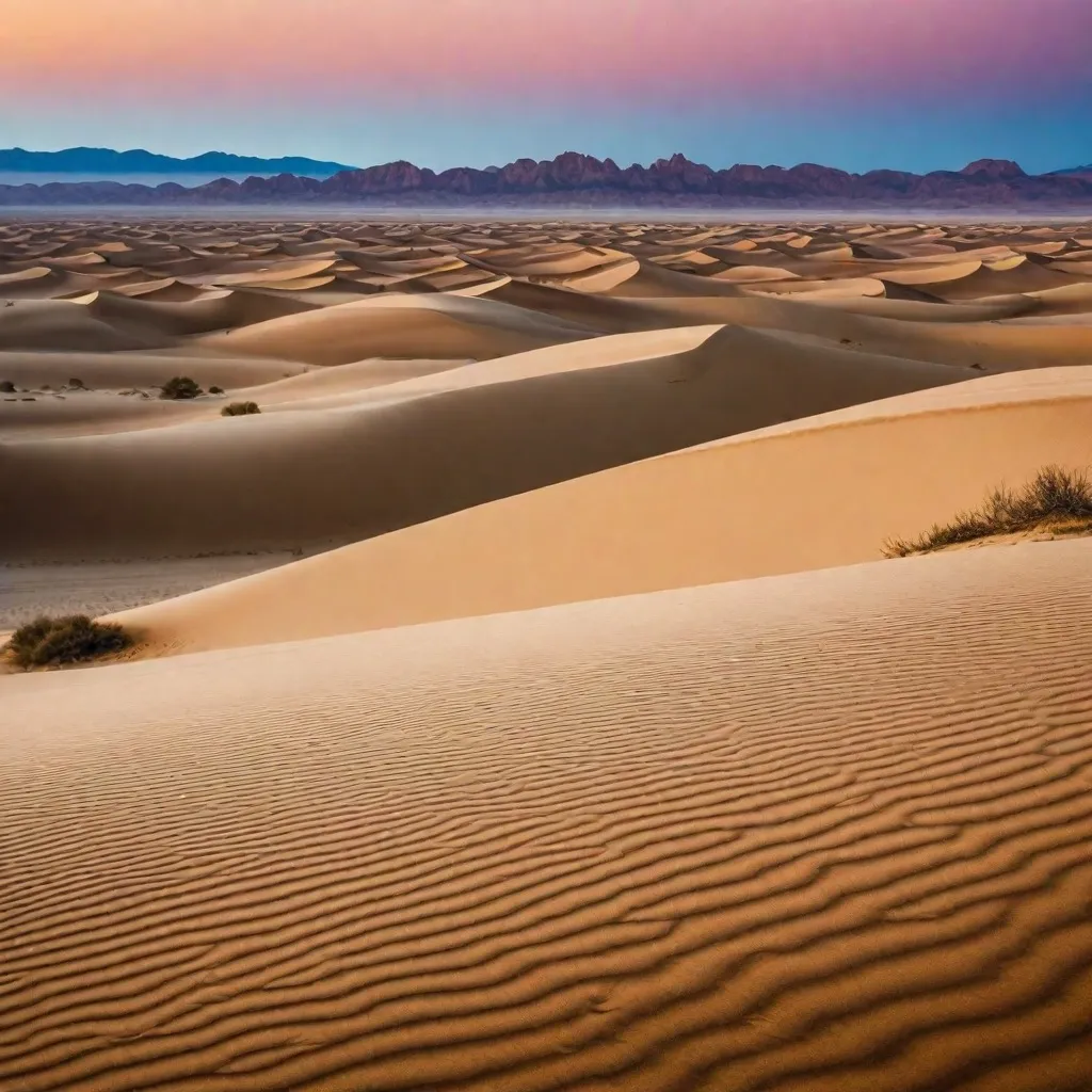 Rolling sand dunes in a vast desert landscape