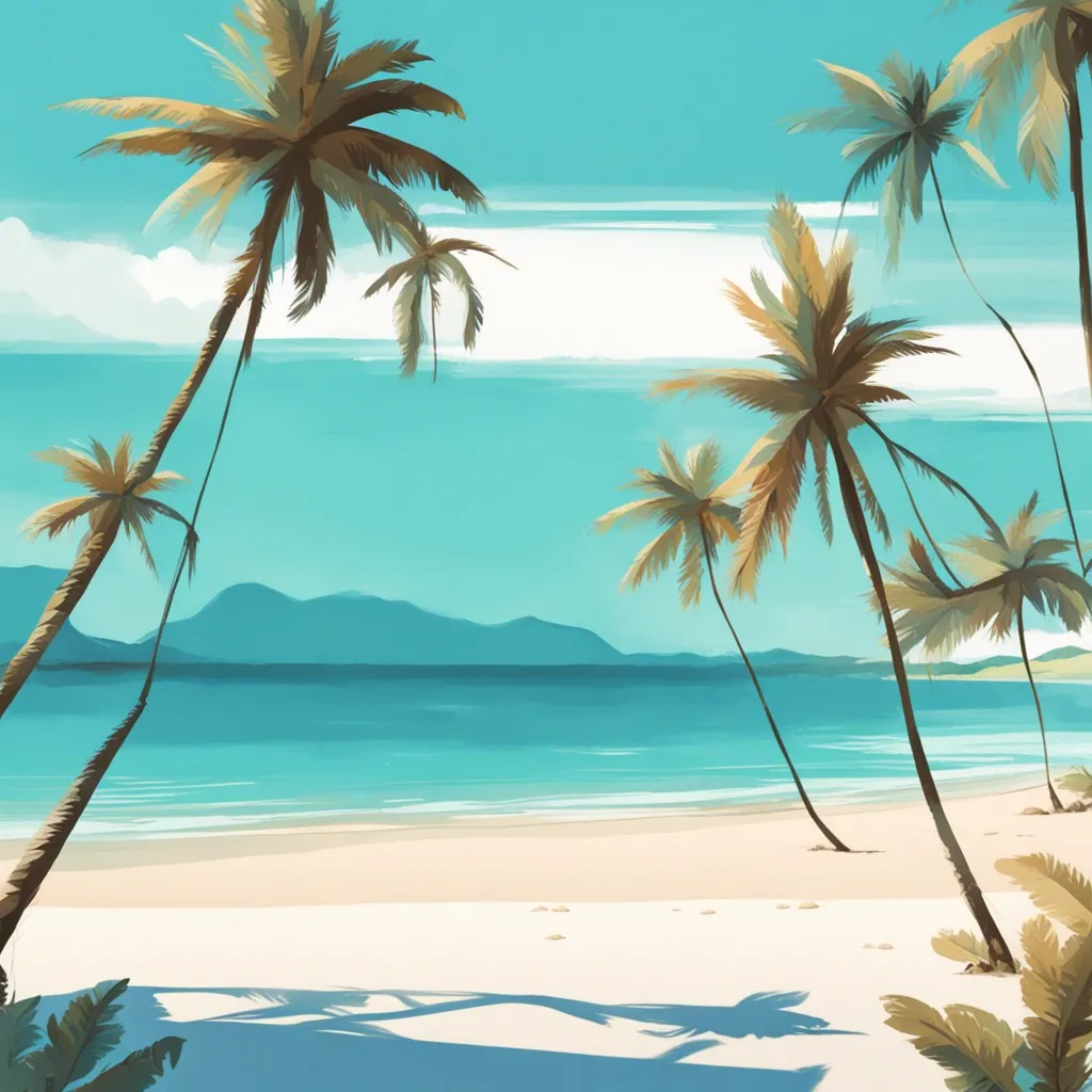 A beautiful tropical beach with palm trees and turquoise water