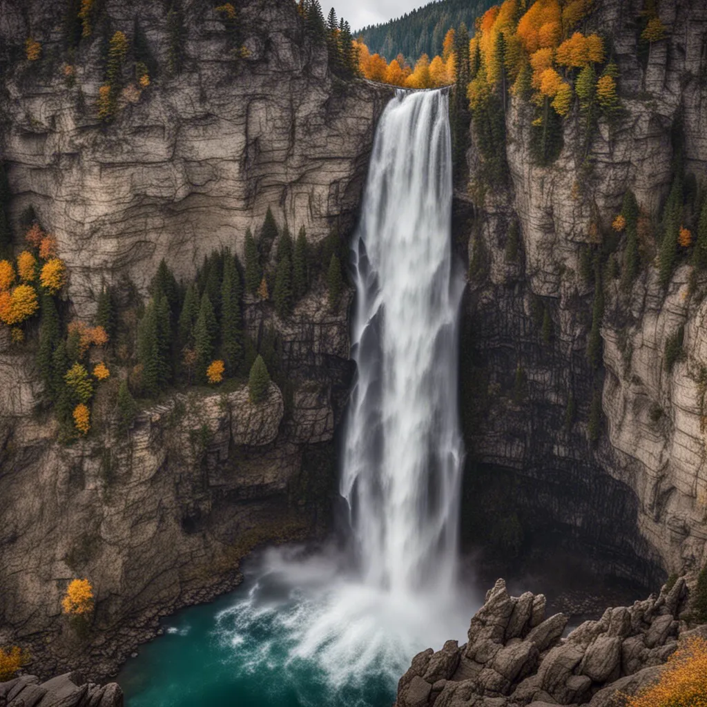 A powerful waterfall cascading down a cliffside