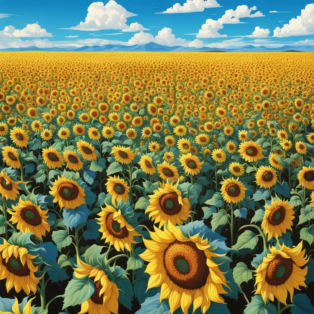 A vibrant field of sunflowers under a blue sky