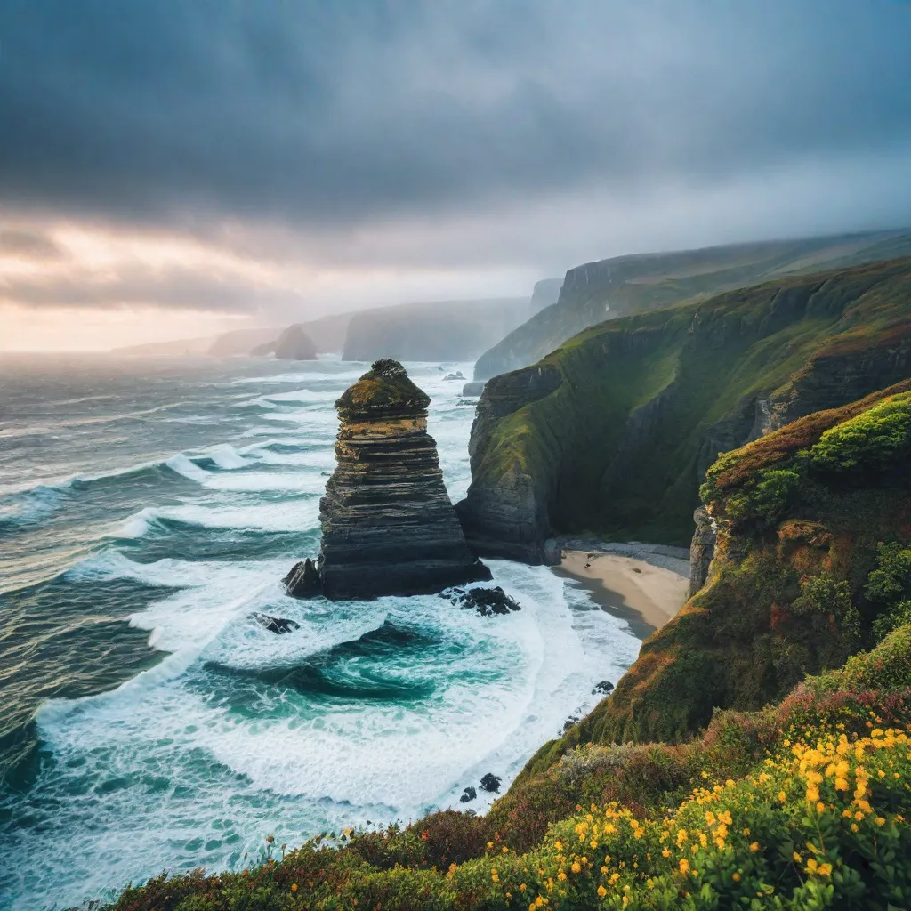 Dramatic cliffs overlooking a stormy ocean