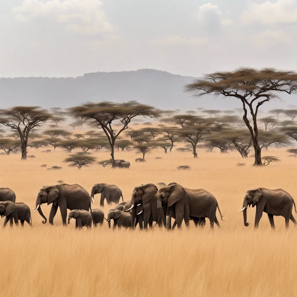 A herd of elephants walking through the African savanna