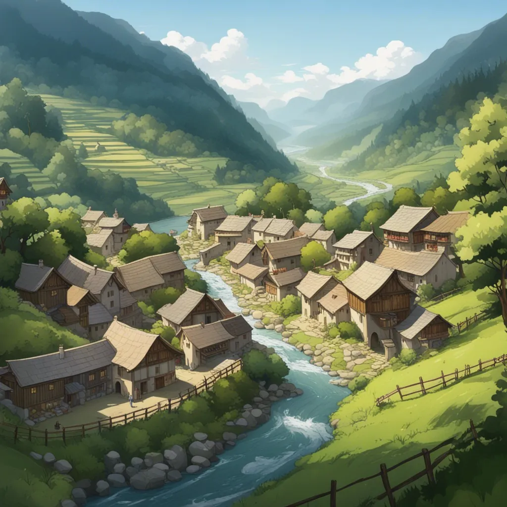 A picturesque village nestled in a mountain valley