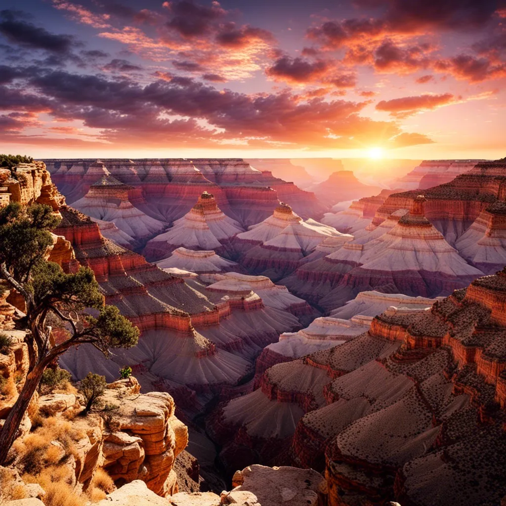 A vibrant sunset over the Grand Canyon