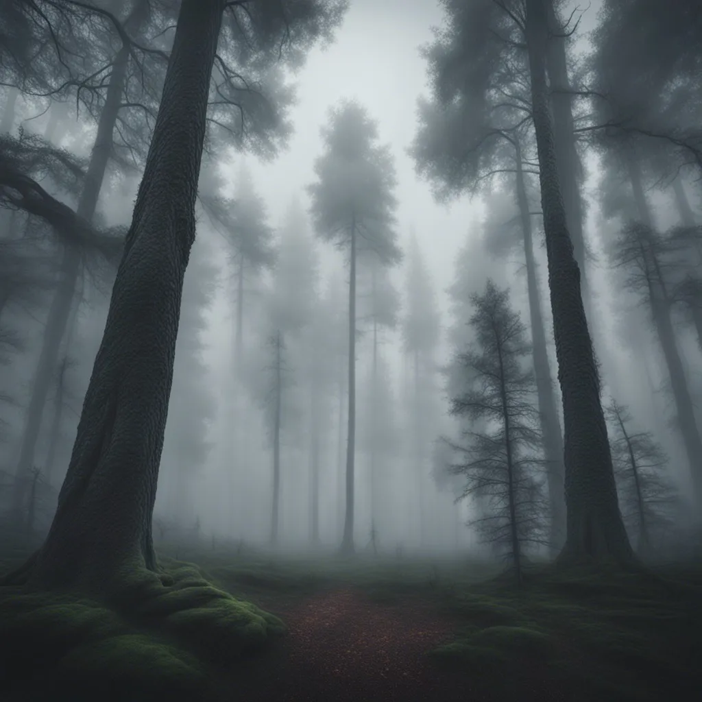 A mysterious path winding through a foggy forest