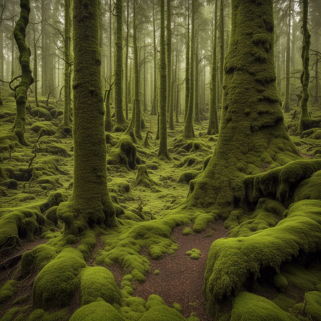 A mossy forest path with lush greenery