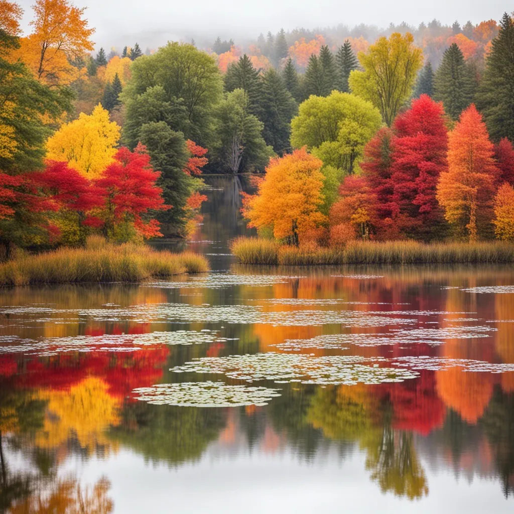 A picturesque lake surrounded by colorful autumn foliage