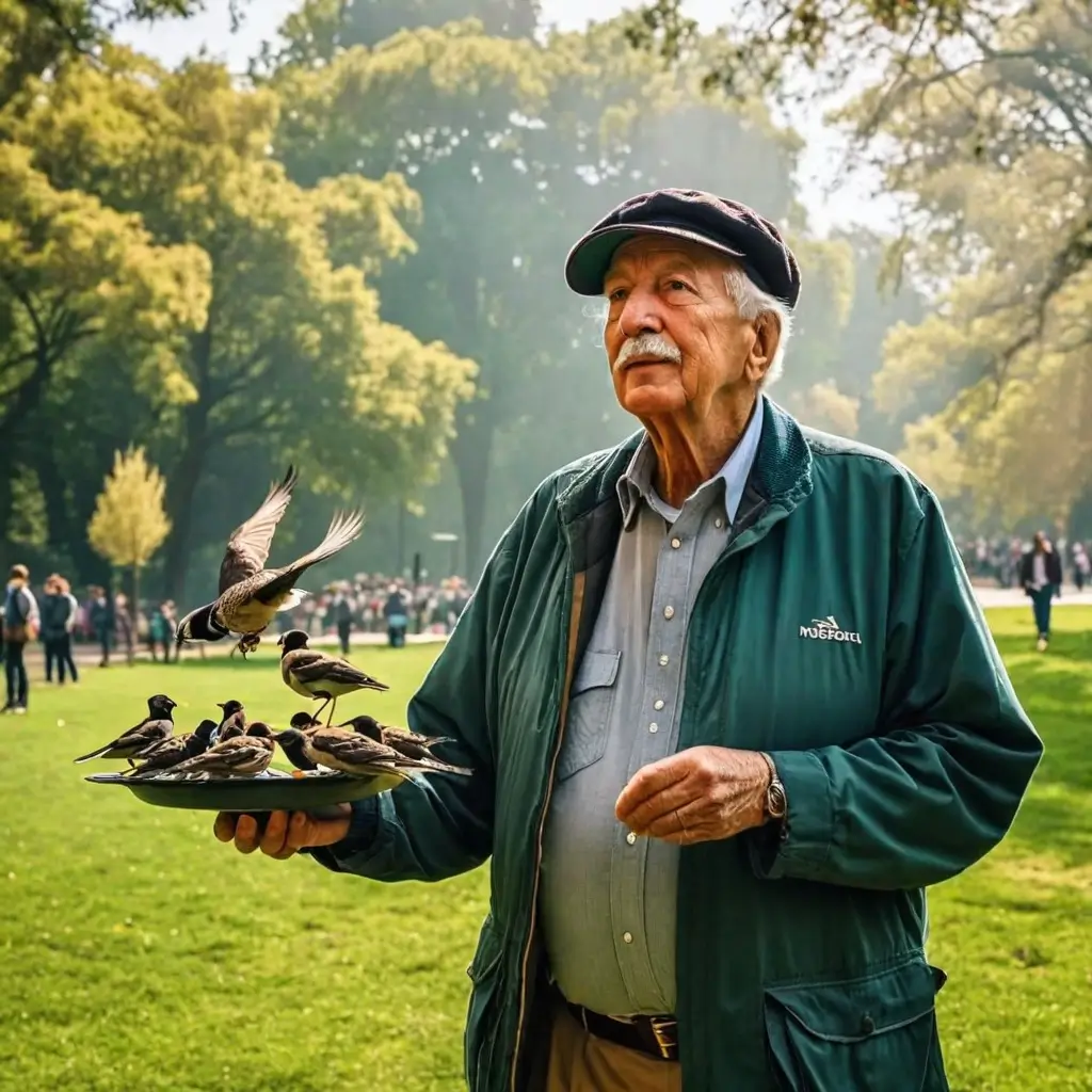 A person holding a plate with birds on it