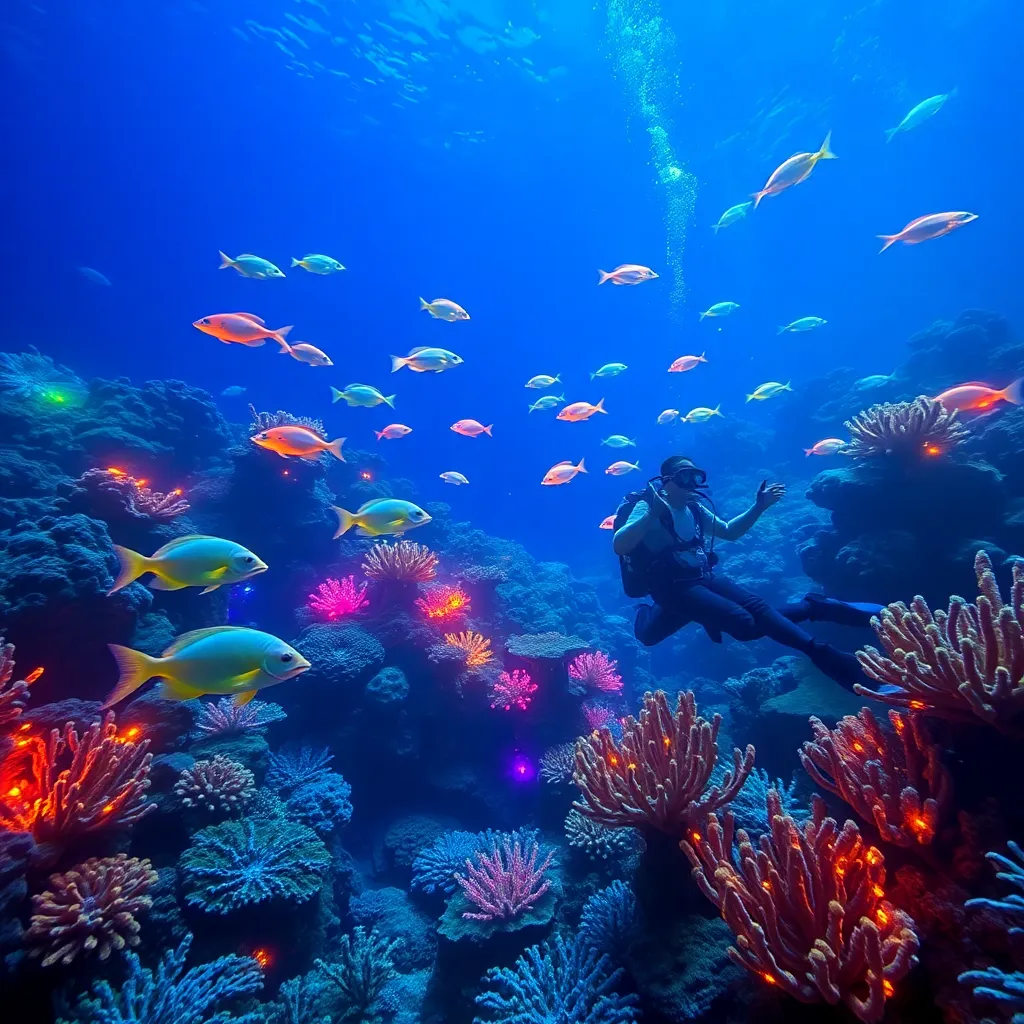 Colorful coral reef with fish swimming