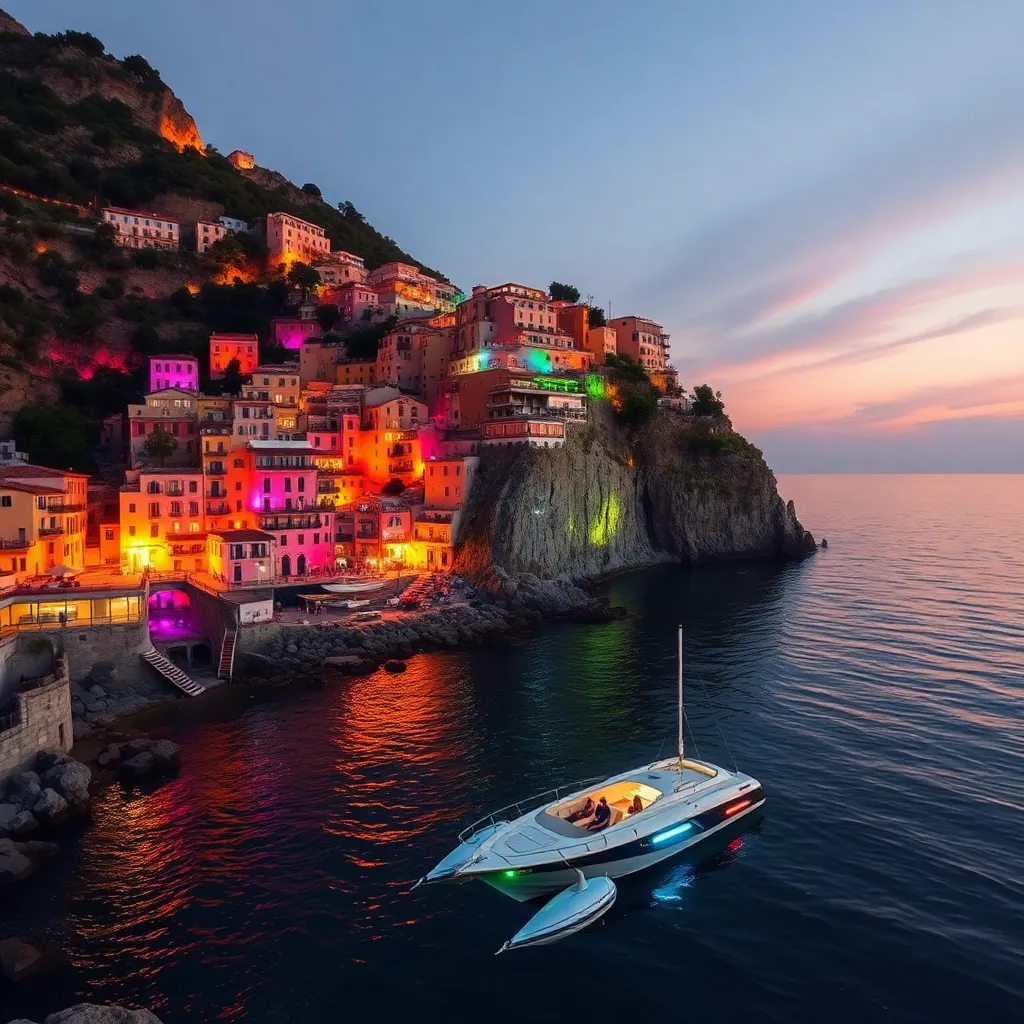 Colorful buildings on a cliff overlooking the ocean