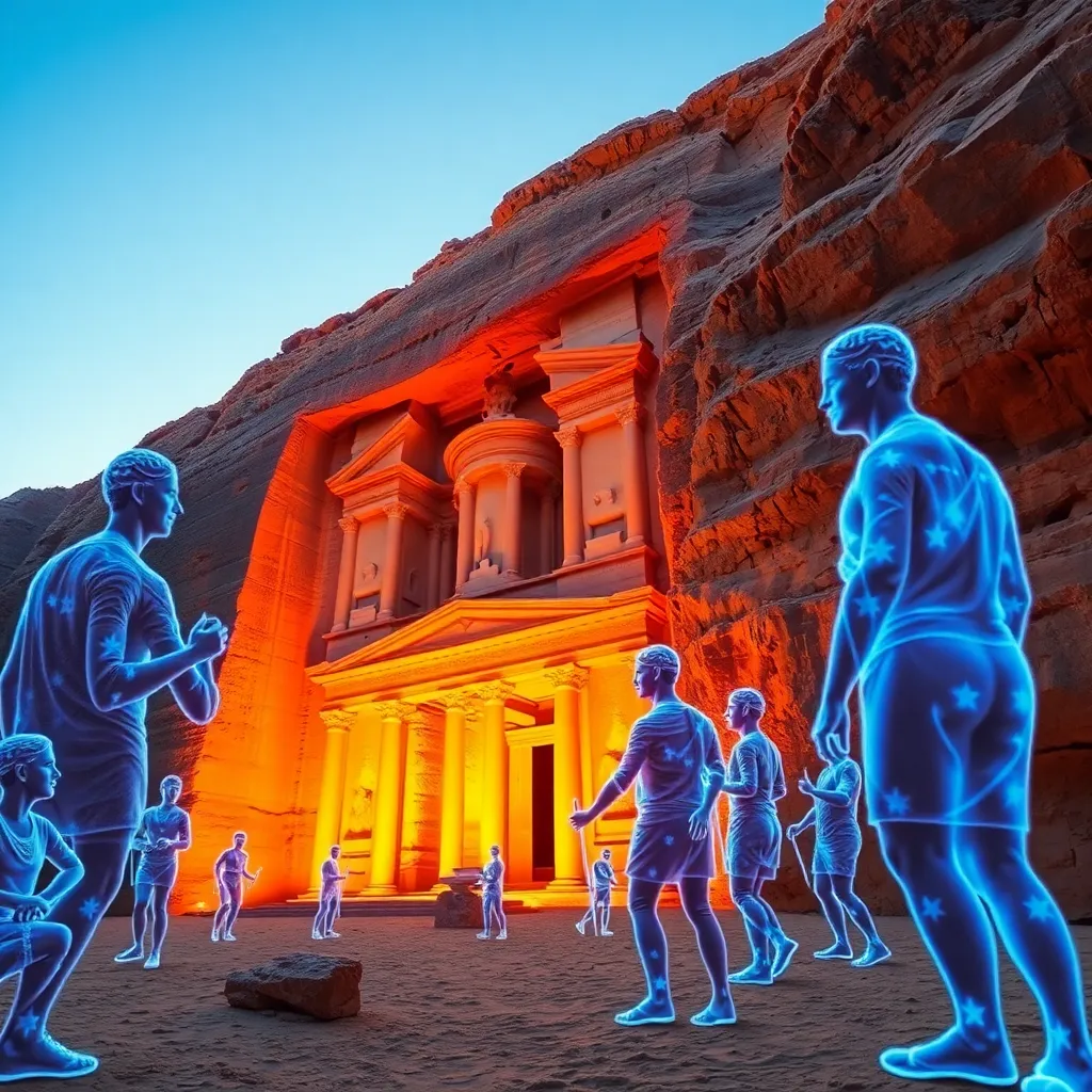 People walking through the ancient ruins of Petra