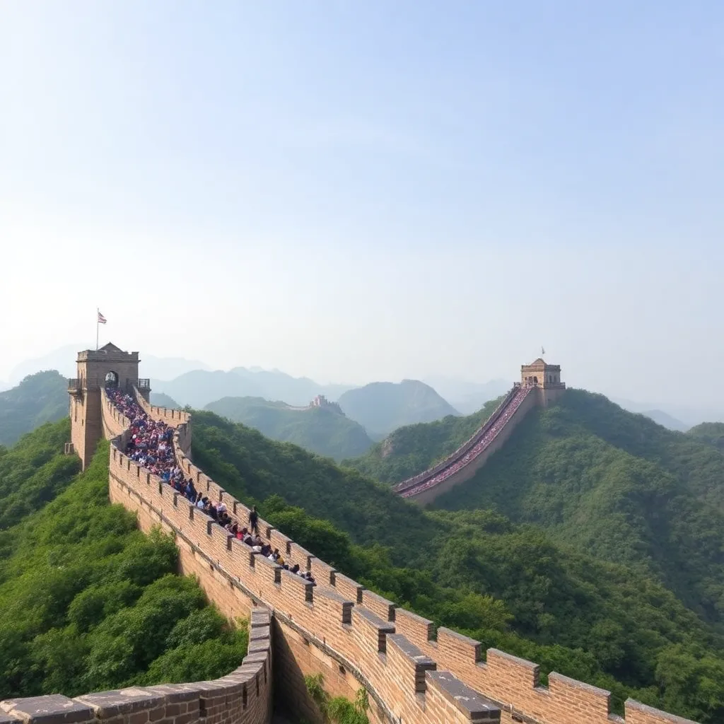 The Great Wall of China winding through a mountain range