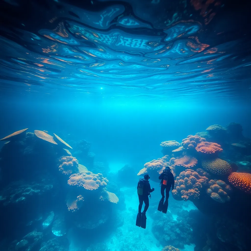 Two divers exploring an underwater world