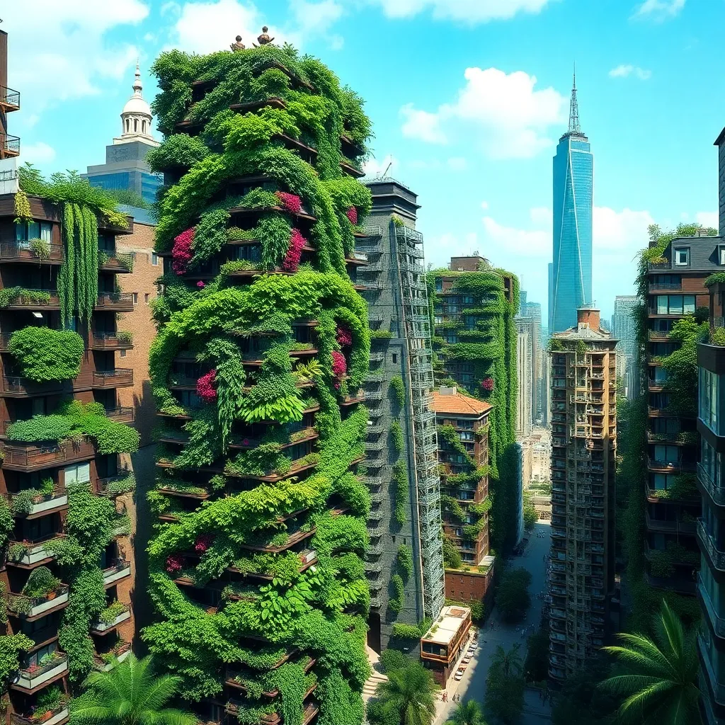 A futuristic city with a large, tree-like structure in the center.