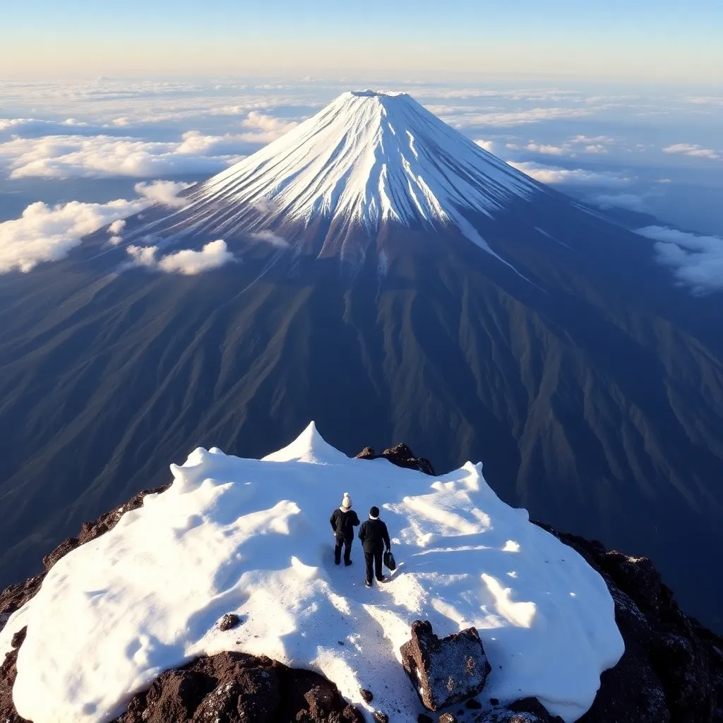 Mount Fuji with a cloud shaped like a cream puff.