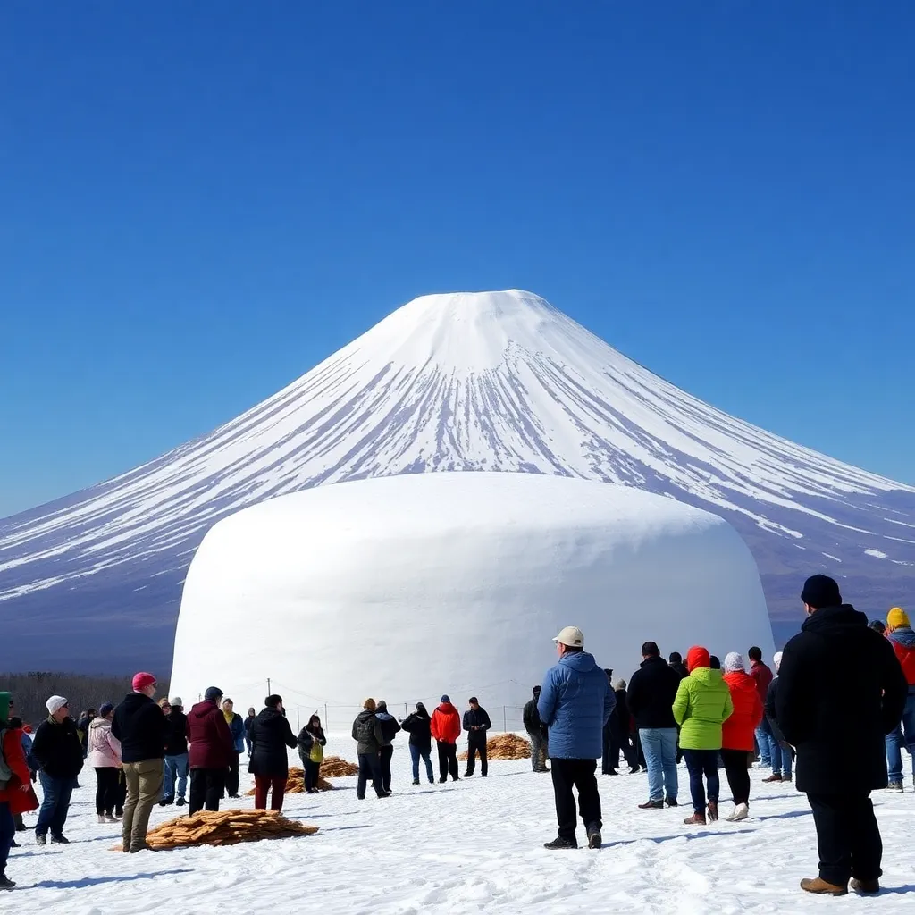 A large snow sculpture of a mountain.