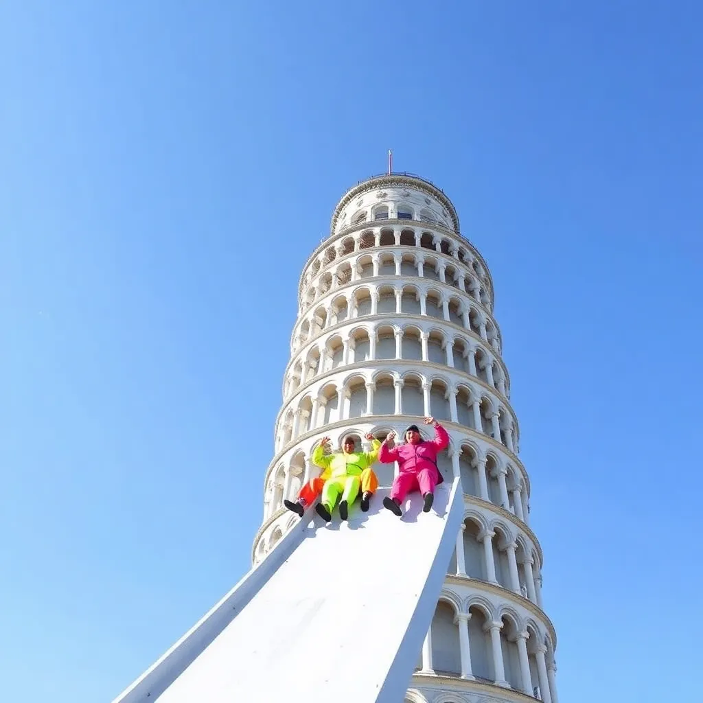 A person standing on top of the Leaning Tower of Pisa.