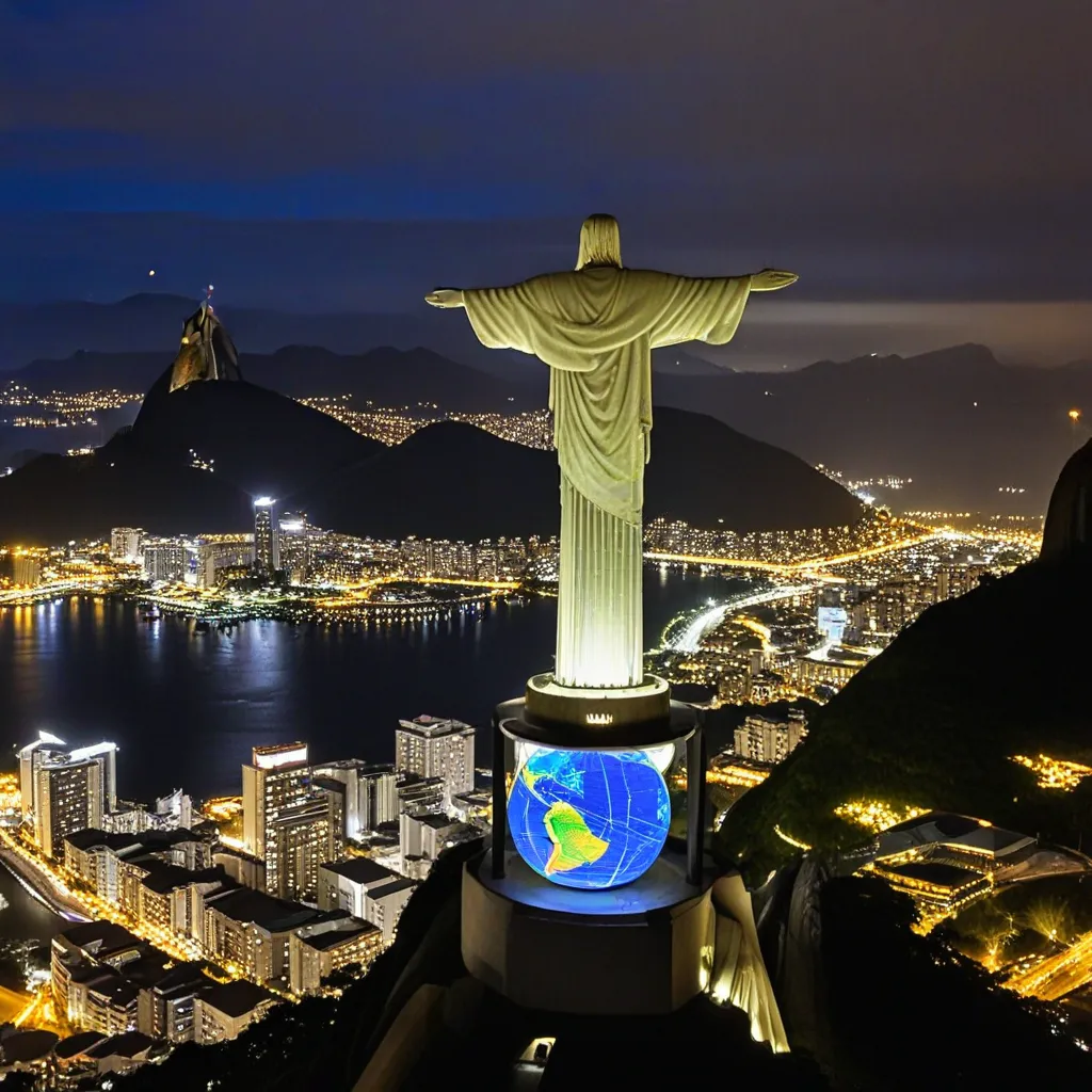 Christ the Redeemer statue in Rio de Janeiro at night