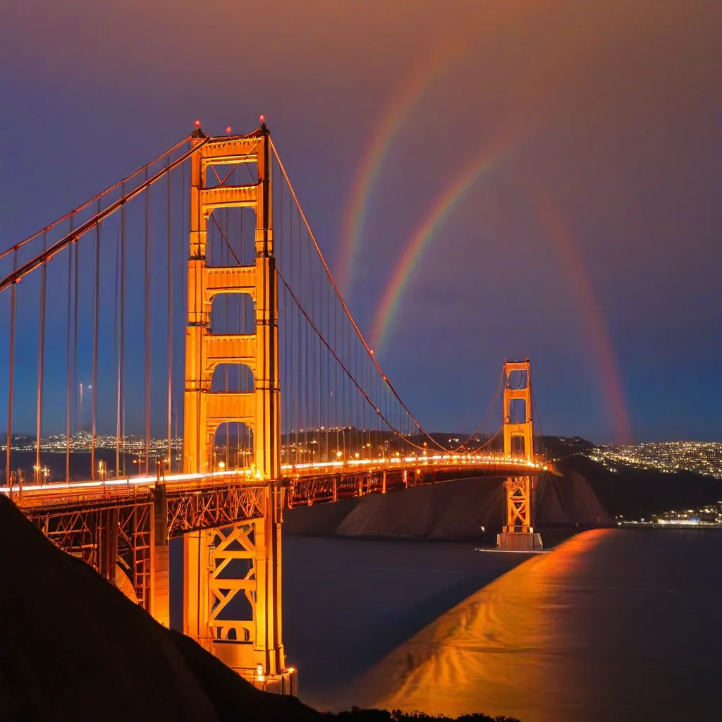 Golden Gate Bridge in San Francisco with a rainbow in the sky