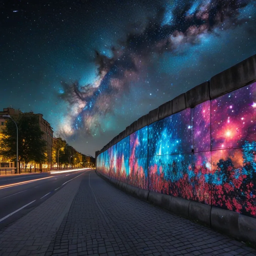 Berlin Wall with a colorful galaxy mural