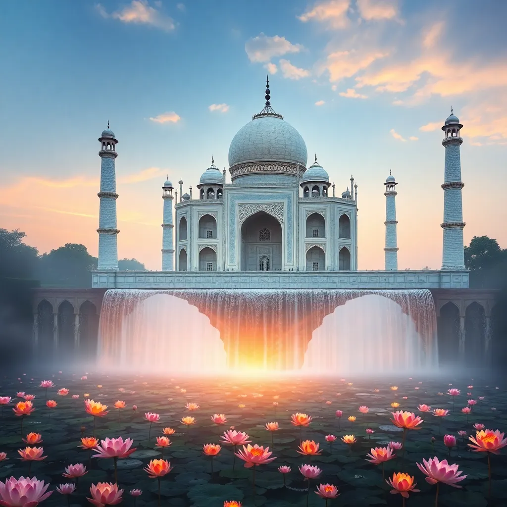 The Taj Mahal with a colorful sunset