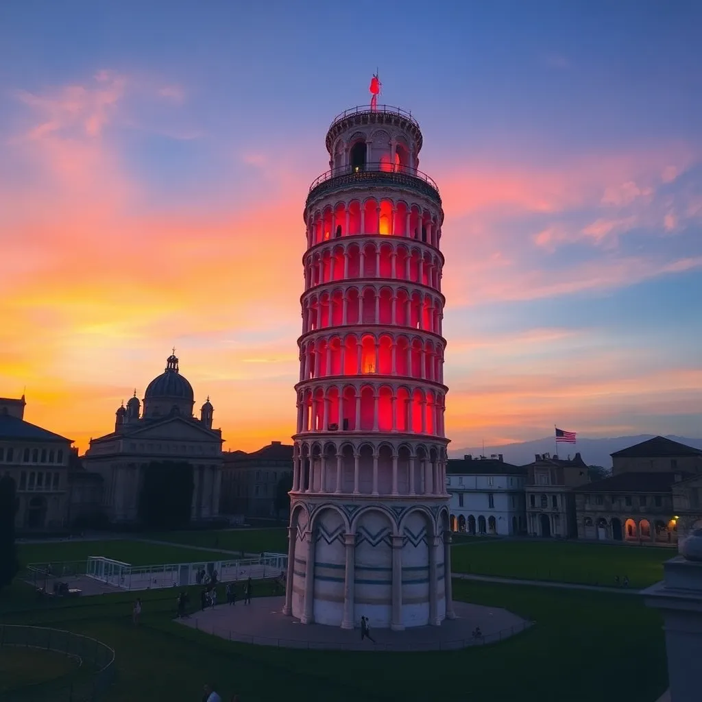 Leaning Tower of Pisa illuminated at night