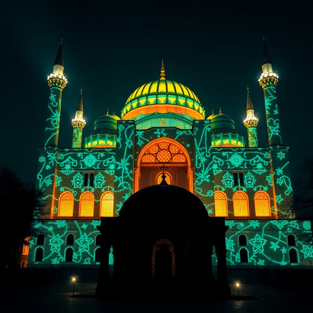 Blue Mosque illuminated at night