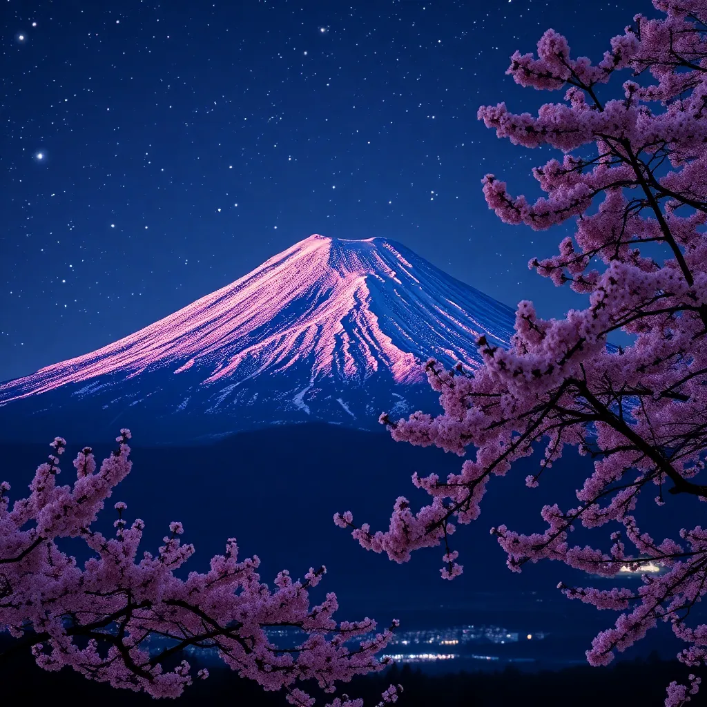 Mount Fuji with cherry blossoms in the foreground