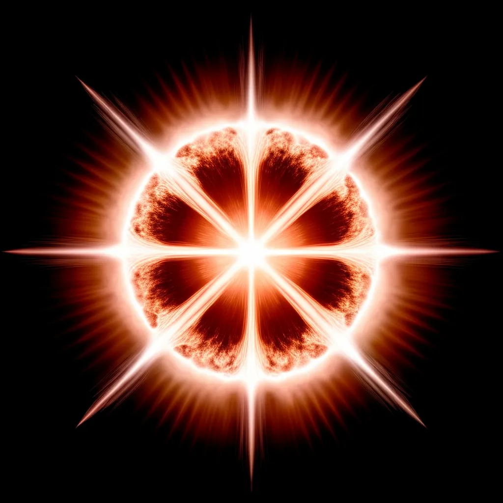 Bright, symmetrical starburst or light pattern.