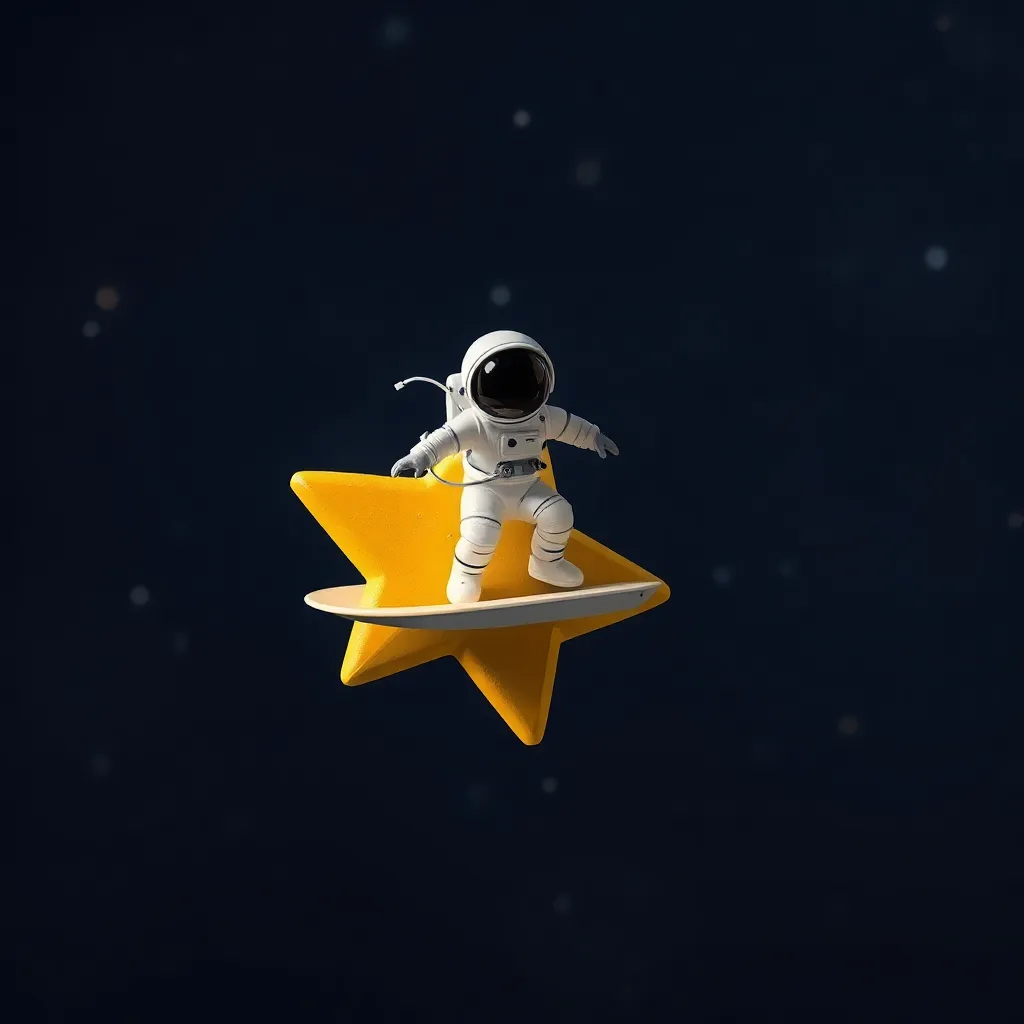 Astronaut floating on a yellow star against a dark space background.