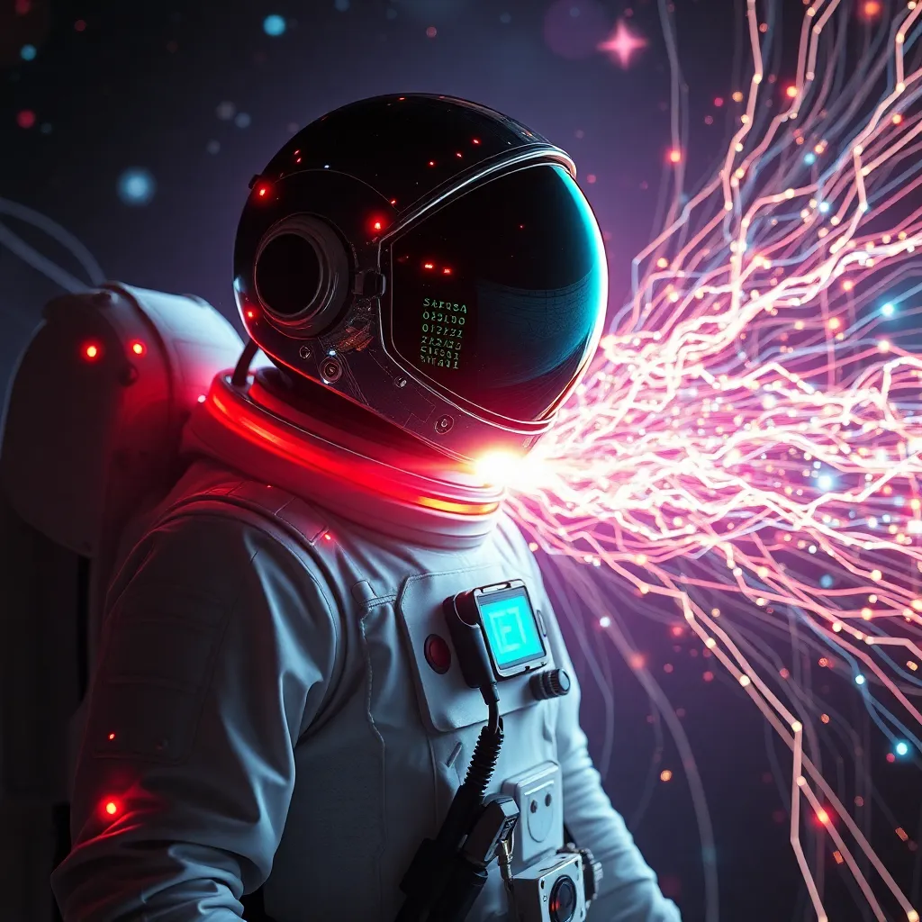 Astronaut with a glowing chest piece and lightning-like energy streaks around them.