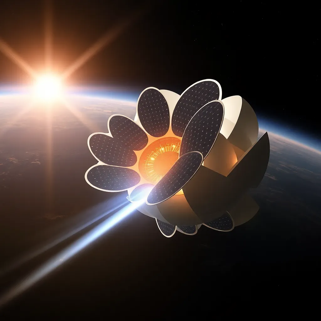 Hand reaching out to a bright light source in space, with a lens flare effect.