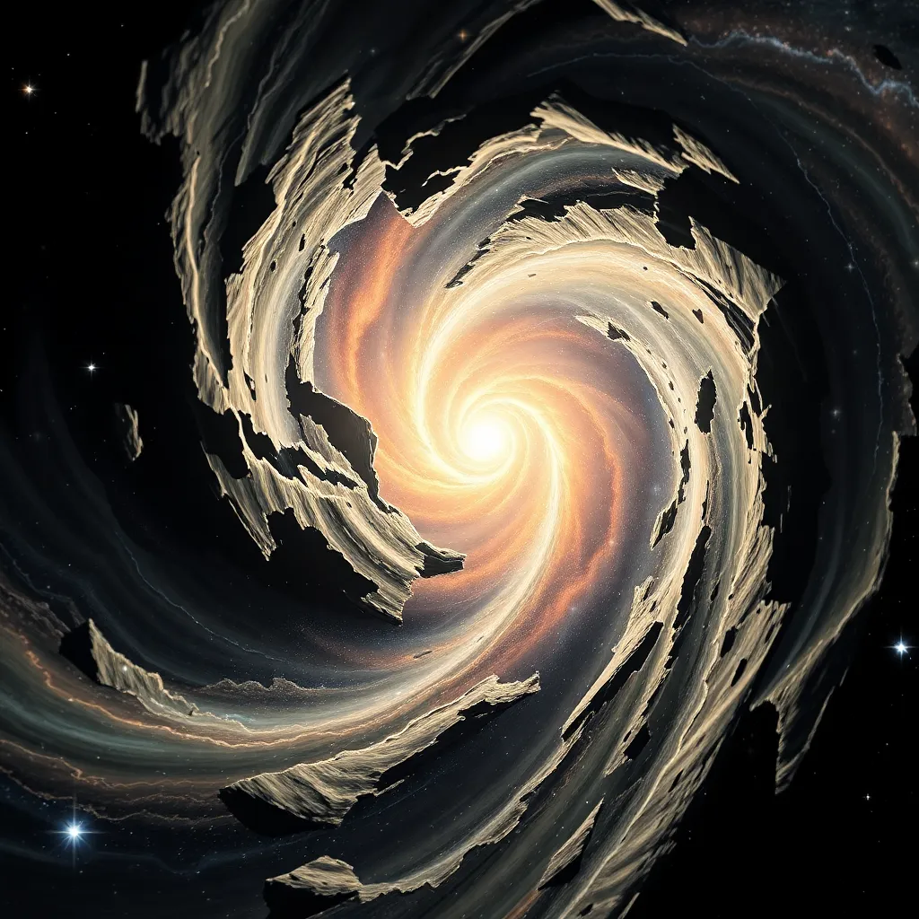 Swirling galaxy with bright center and dark outer regions.