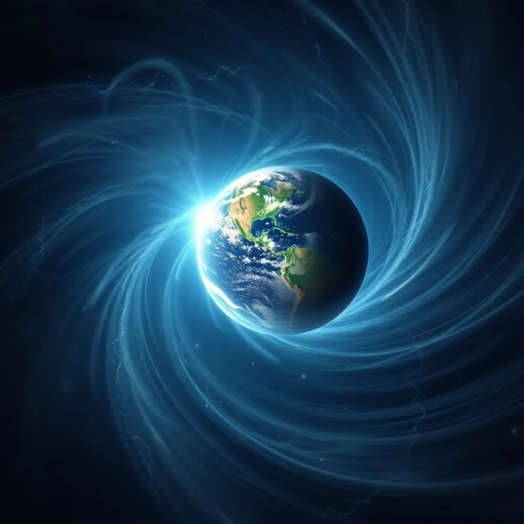 A swirling blue vortex in space, with Earth visible at the center.