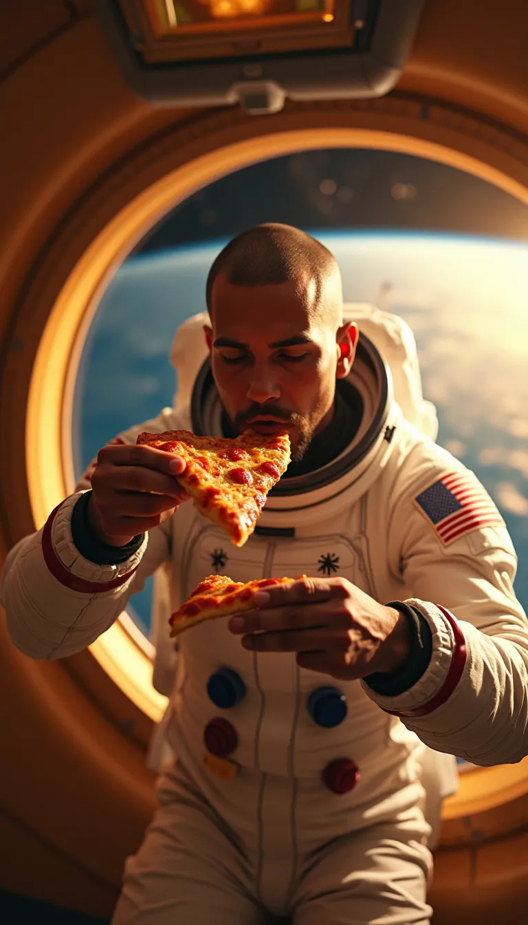 Astronaut in a spacesuit standing in a spaceship doorway with sunlight streaming in.