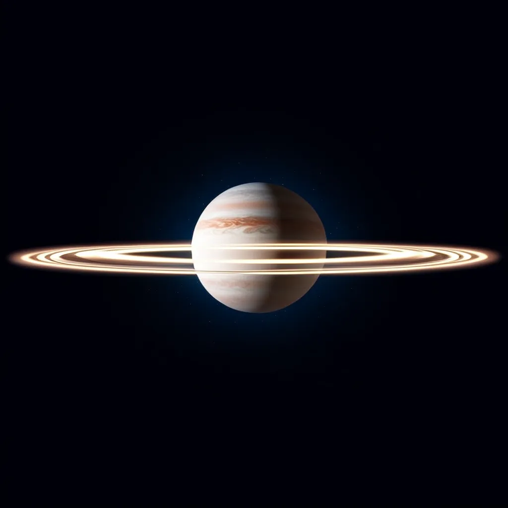 Saturn-like planet with rings against a dark space background.