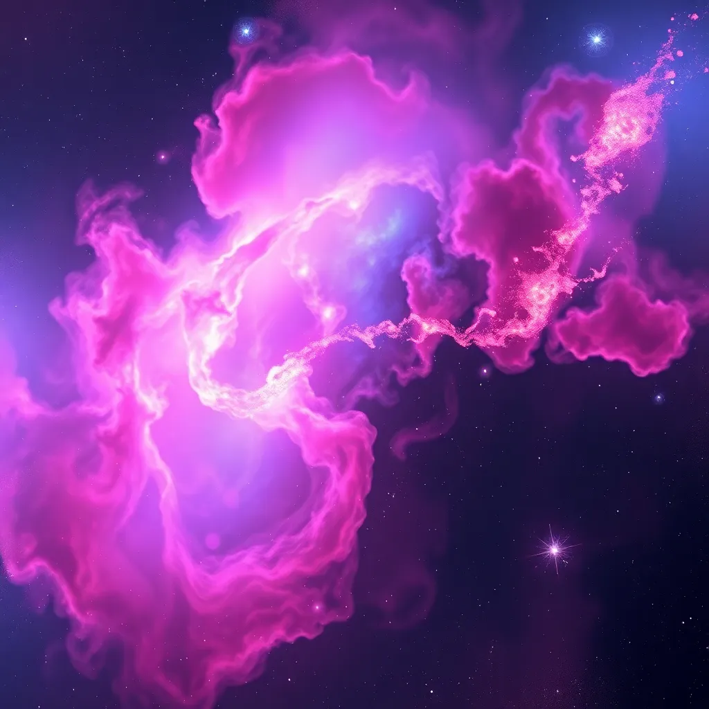 Purple and pink nebula cloud against a dark background.