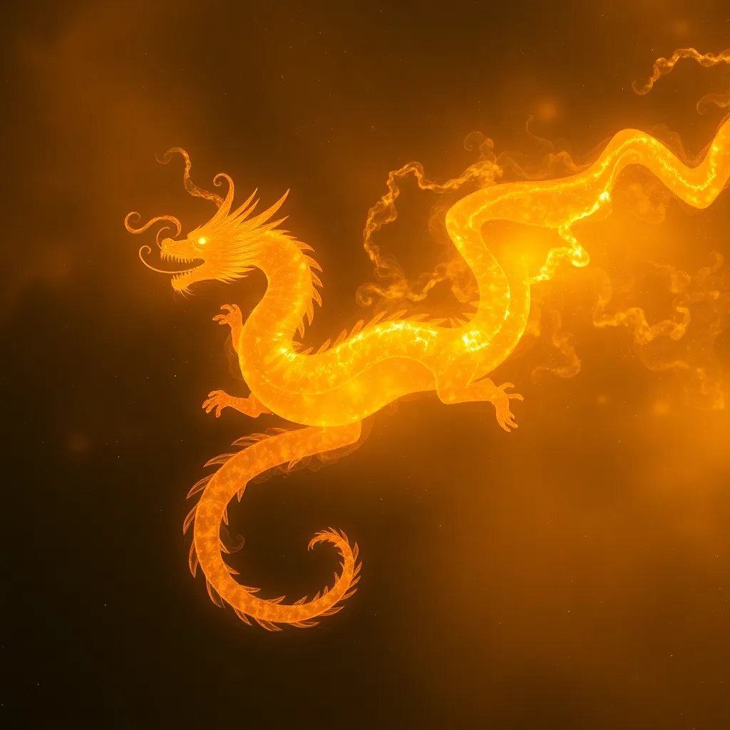 Glowing, orange dragon-like creature against a dark background.