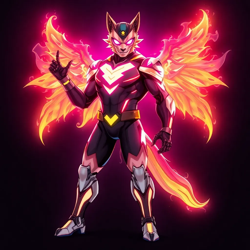 A superhero with glowing pink wings, standing with their hands held out in a powerful pose.