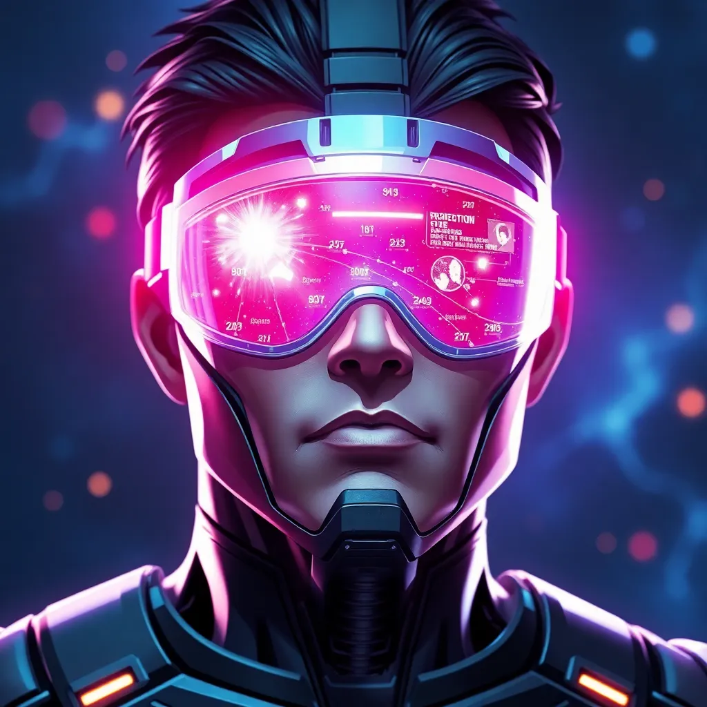 A superhero wearing futuristic goggles, with a determined expression on their face.