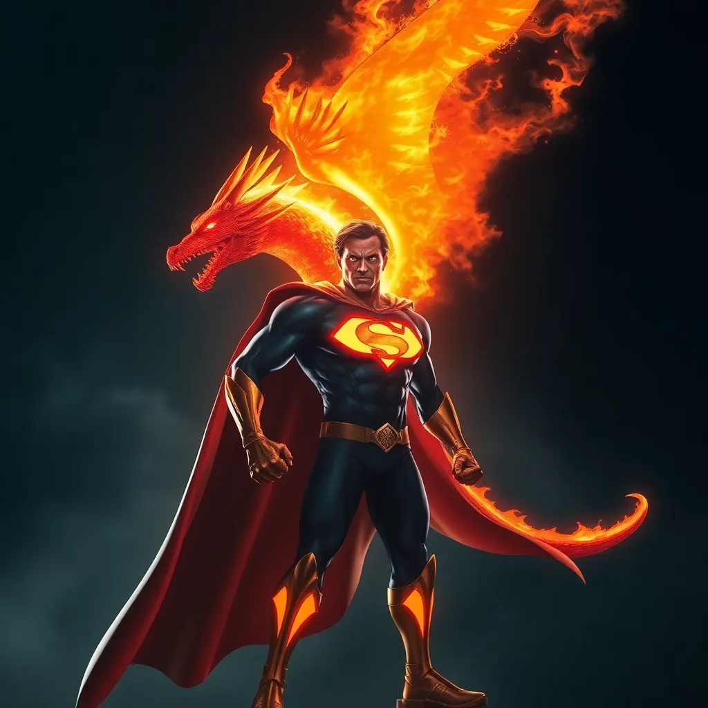 A superhero engulfed in flames, standing with their arms outstretched.