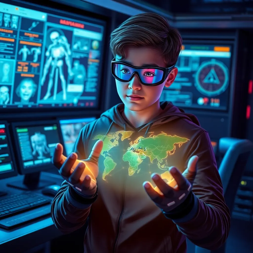 A young man in glasses, holding a glowing orb in his hands.