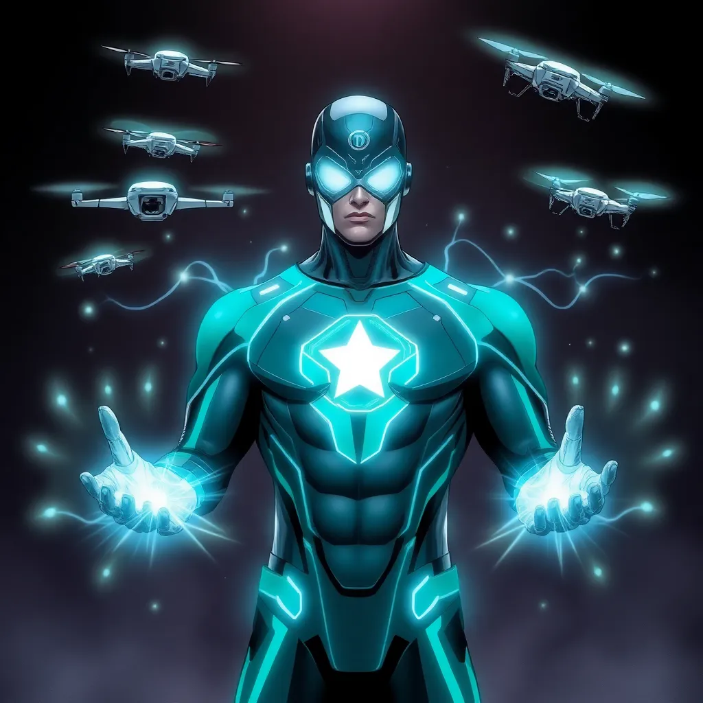 A superhero with blue energy surrounding them.