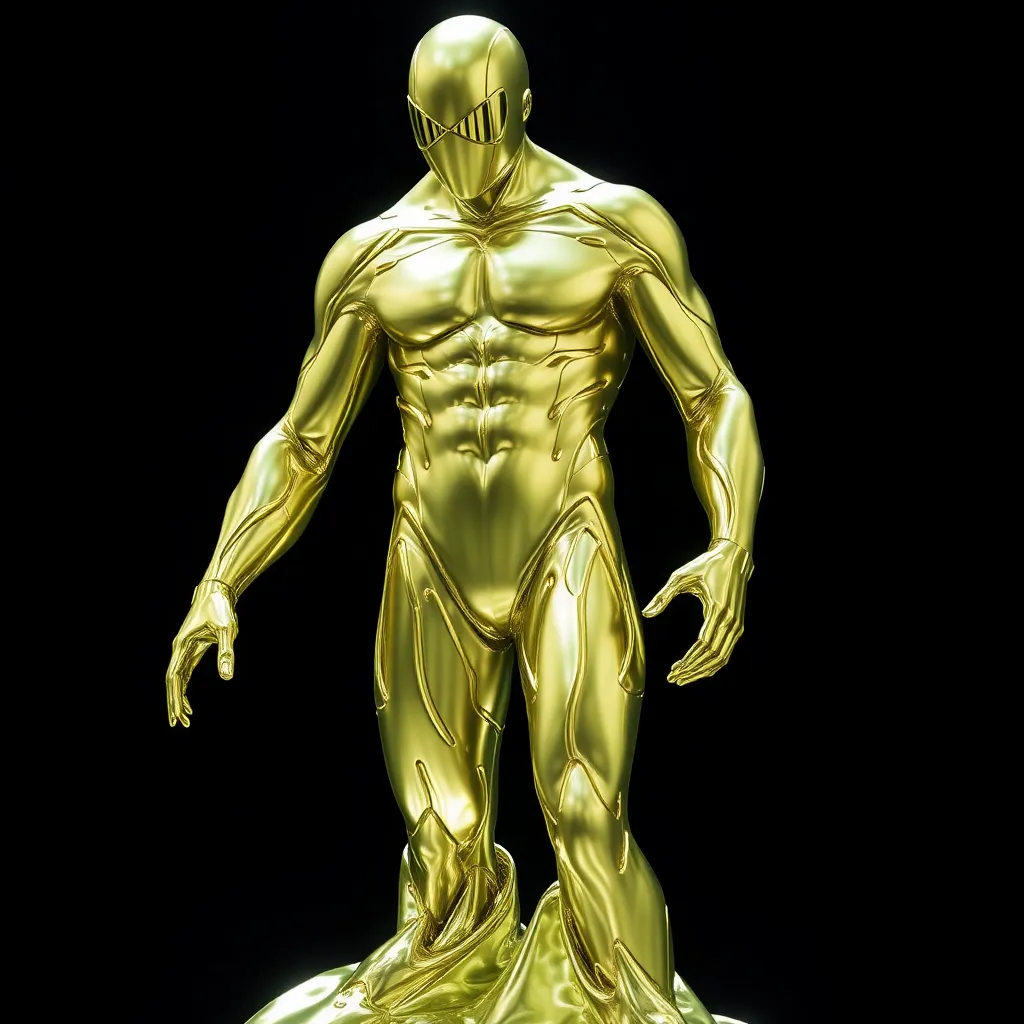 A majestic, golden statue of a humanoid figure with a serene expression.