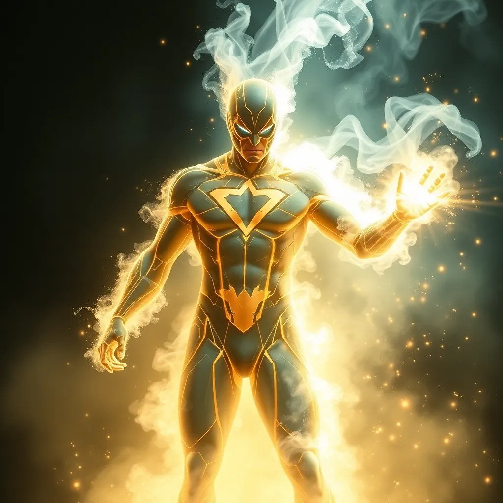 A superhero emitting a powerful, golden light, their figure bathed in a radiant glow.