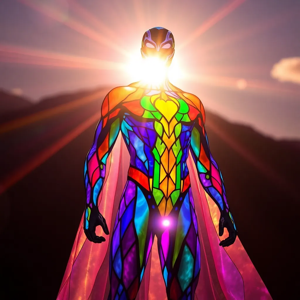 A superhero composed of swirling, vibrant colors, their form seemingly made of light and energy.